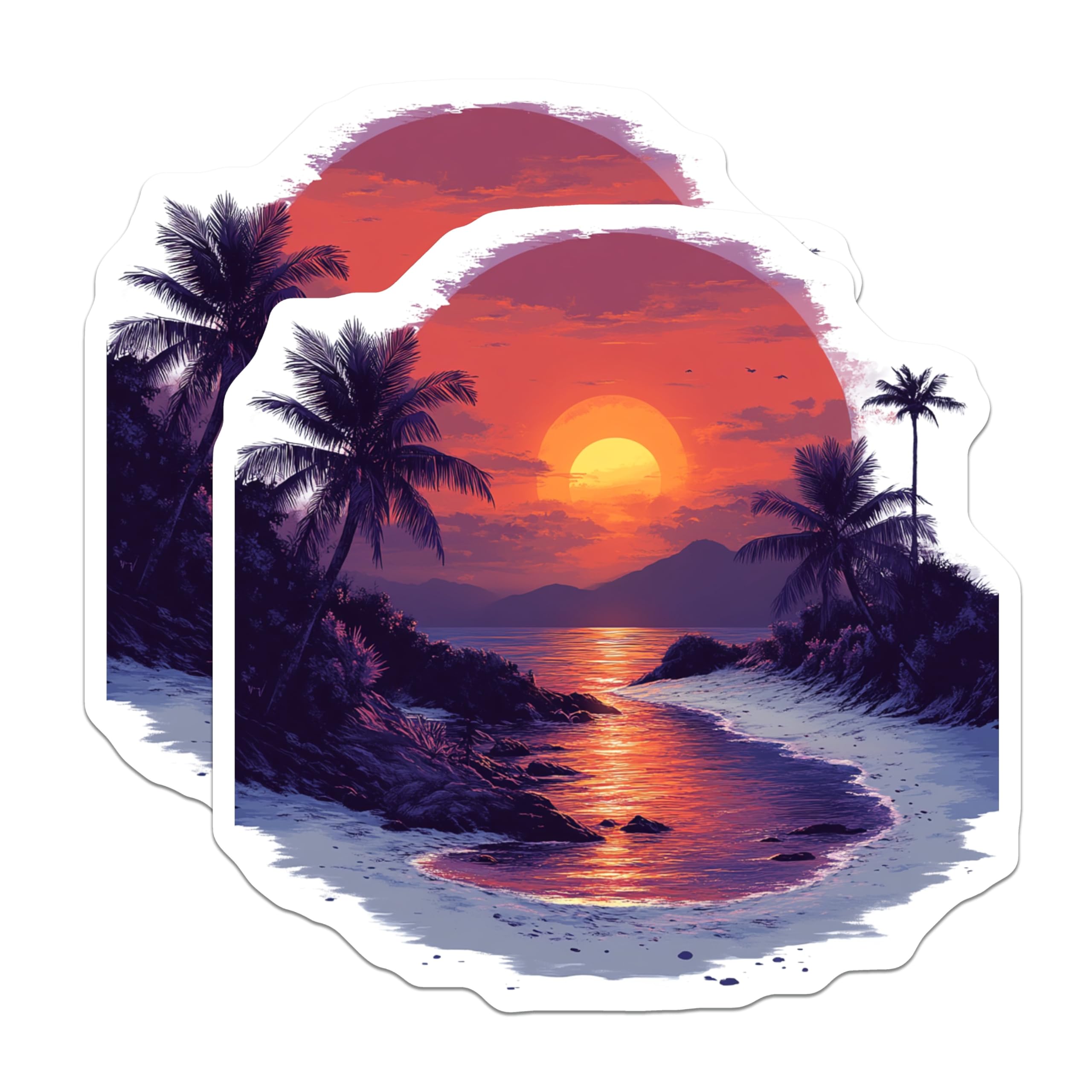 (2 Pack) Tropical Sunset Magnets - Beach Ocean View - Aesthetic Palm Tree Vacation Decor - 5 Inches On Longest Side - Thick Durable Magnet - Made in USA - MAG25714