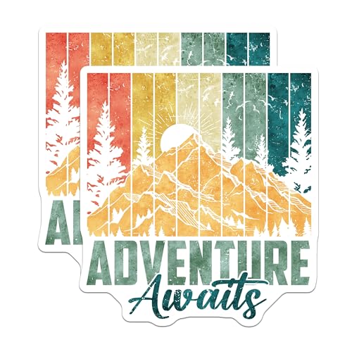 (2 Pack) Adventure Awaits Stickers - Travel Stickers - Outdoor Nature Adventure Stickers - 5" On Longest Side - Sticks to Smooth Flat Surfaces - Made in USA - BMCS4735