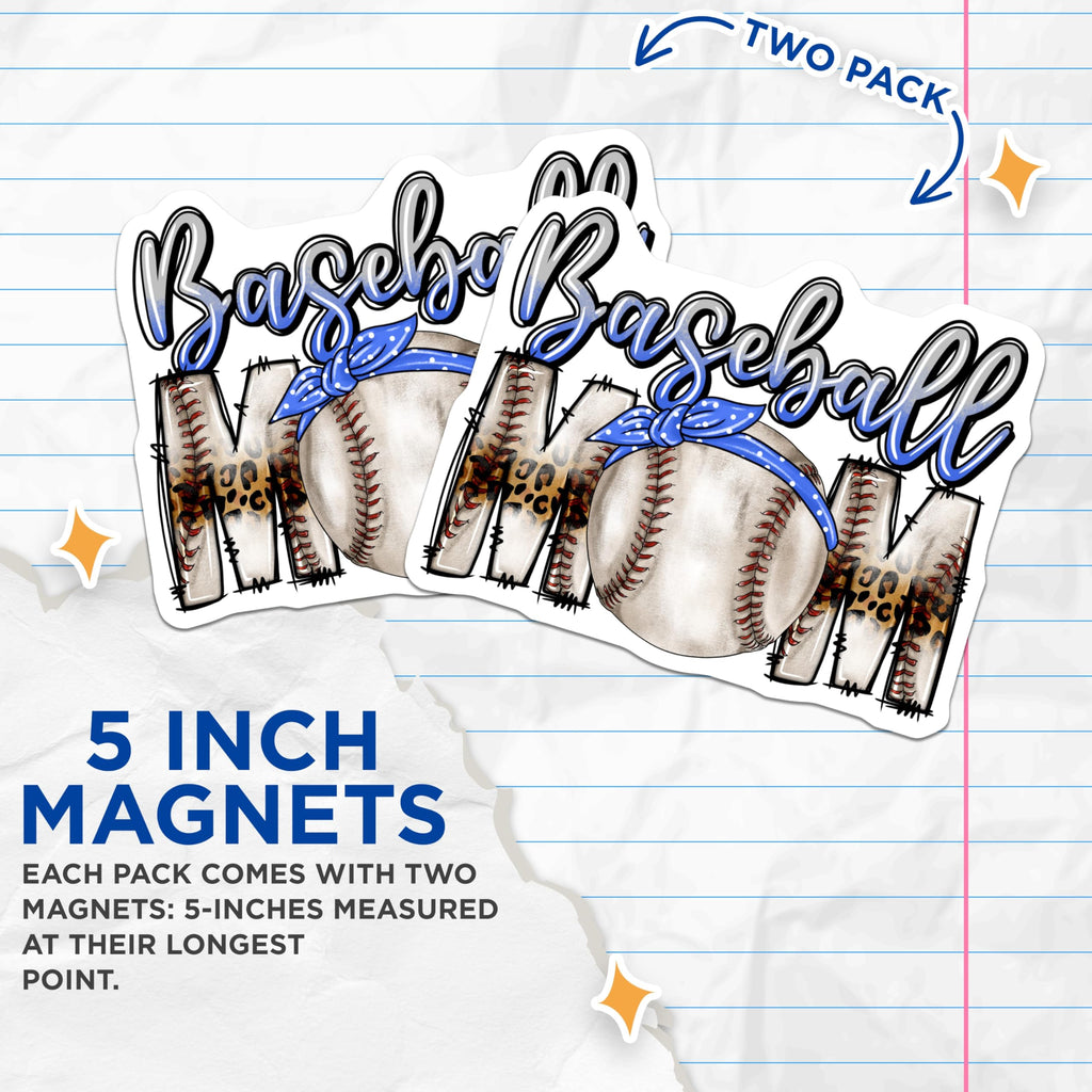 (2 Pack) Baseball Mom Magnets - Leopard Print - Game Day Decor - 5 Inches On Longest Side - Thick Durable Magnet - Made in USA - MAG30872