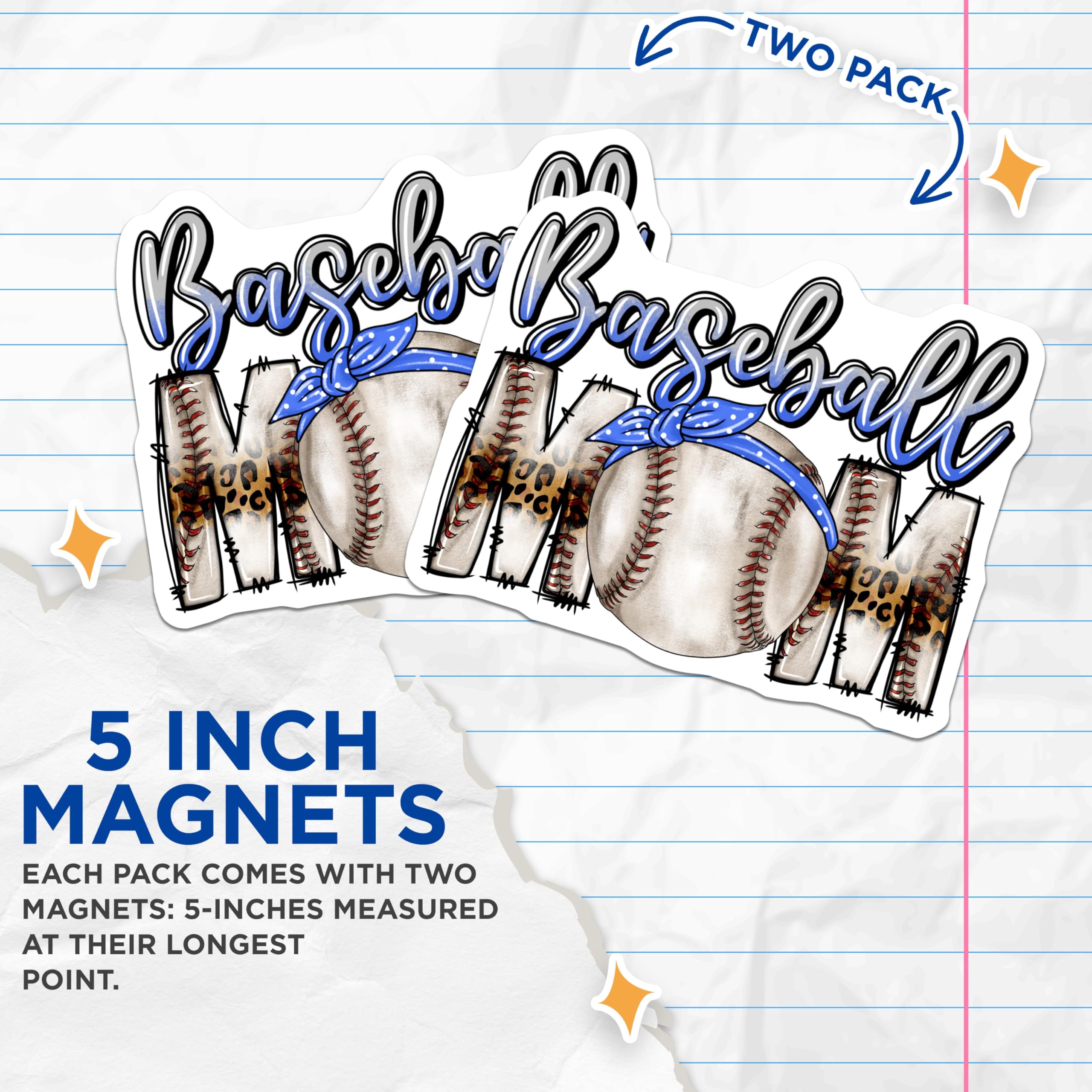 (2 Pack) Baseball Mom Magnets - Leopard Print - Game Day Decor - 5 Inches On Longest Side - Thick Durable Magnet - Made in USA - MAG30872