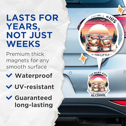 (2 Pack) Too Many Kids Magnets - Funny Alcohol Quote - 5" On Longest Side - for Cars, Fridges, Toolboxes - Made in USA - MAG7461