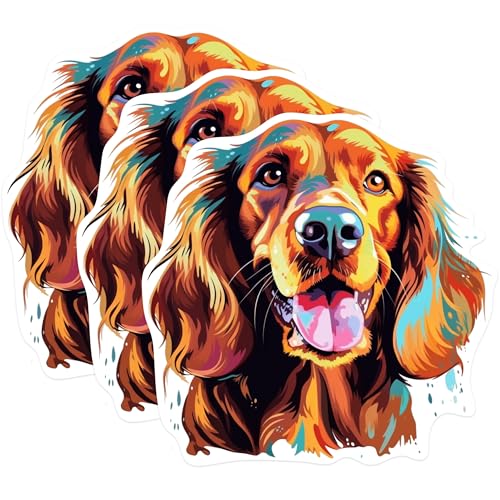 (3 Pack) Irish Setter Decals - Dog Laptop Decal - Colorful Dog Stickers - 3 Inches On Longest Side - Easy Peel & Apply - Made in USA - 3MCS0753