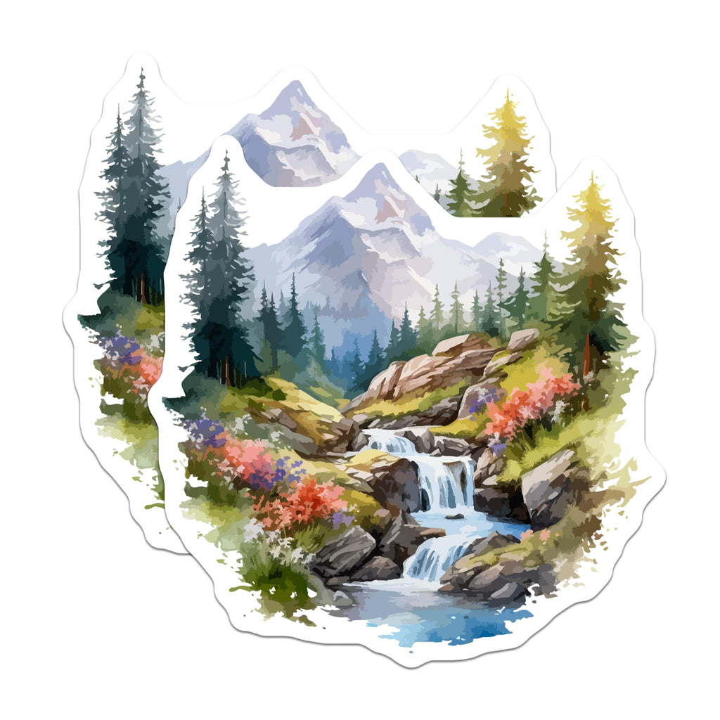 (2 Pack) Mountain Waterfall Magnets - Wilderness Scenery Decor - Tranquil Alpine Art - 5 Inches On Longest Side - Thick Durable Magnet - Made in USA - MAG19637