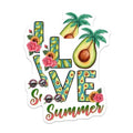 (2 Pack) Love Summer Stickers - Avocado Flower Palm Tree Design - Fun Tropical Illustration Decals - 5" On Longest Side - Sticks to Smooth Flat Surfaces - Made in USA - BMCS8384