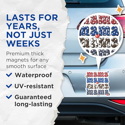 (2 Pack) Mama Magnets - Patriotic Stars - American Flag Design - 5" On Longest Side - for Cars, Fridges, Toolboxes - Made in USA - MAG7440