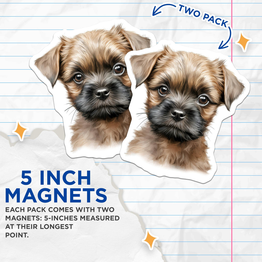(2 Pack) Cute Puppy Magnets - Adorable Dog Lover Art - Refrigerator Kitchen Decor - 5 Inches On Longest Side - Thick Durable Magnet - Made in USA - MAG27907