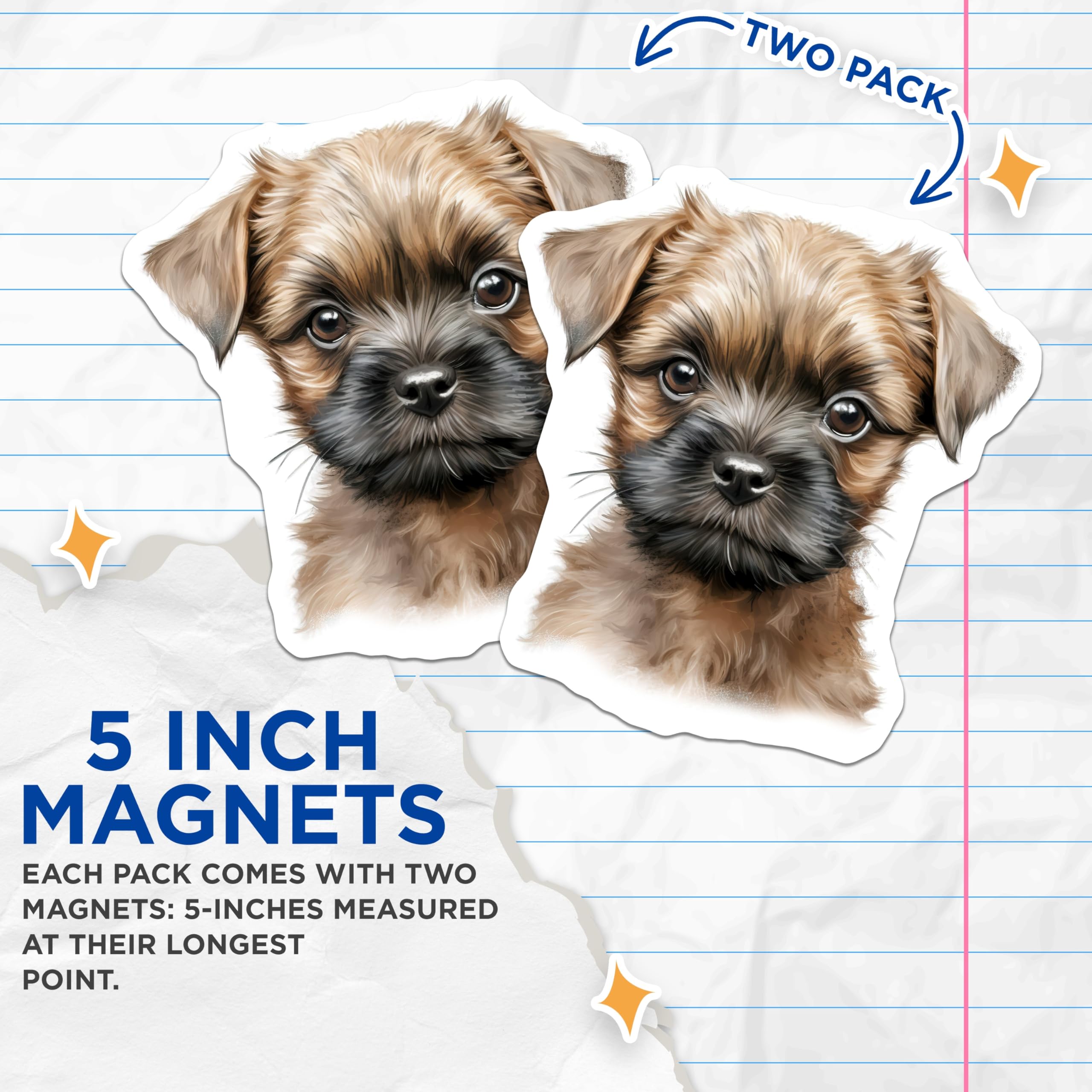 (2 Pack) Cute Puppy Magnets - Adorable Dog Lover Art - Refrigerator Kitchen Decor - 5 Inches On Longest Side - Thick Durable Magnet - Made in USA - MAG27907