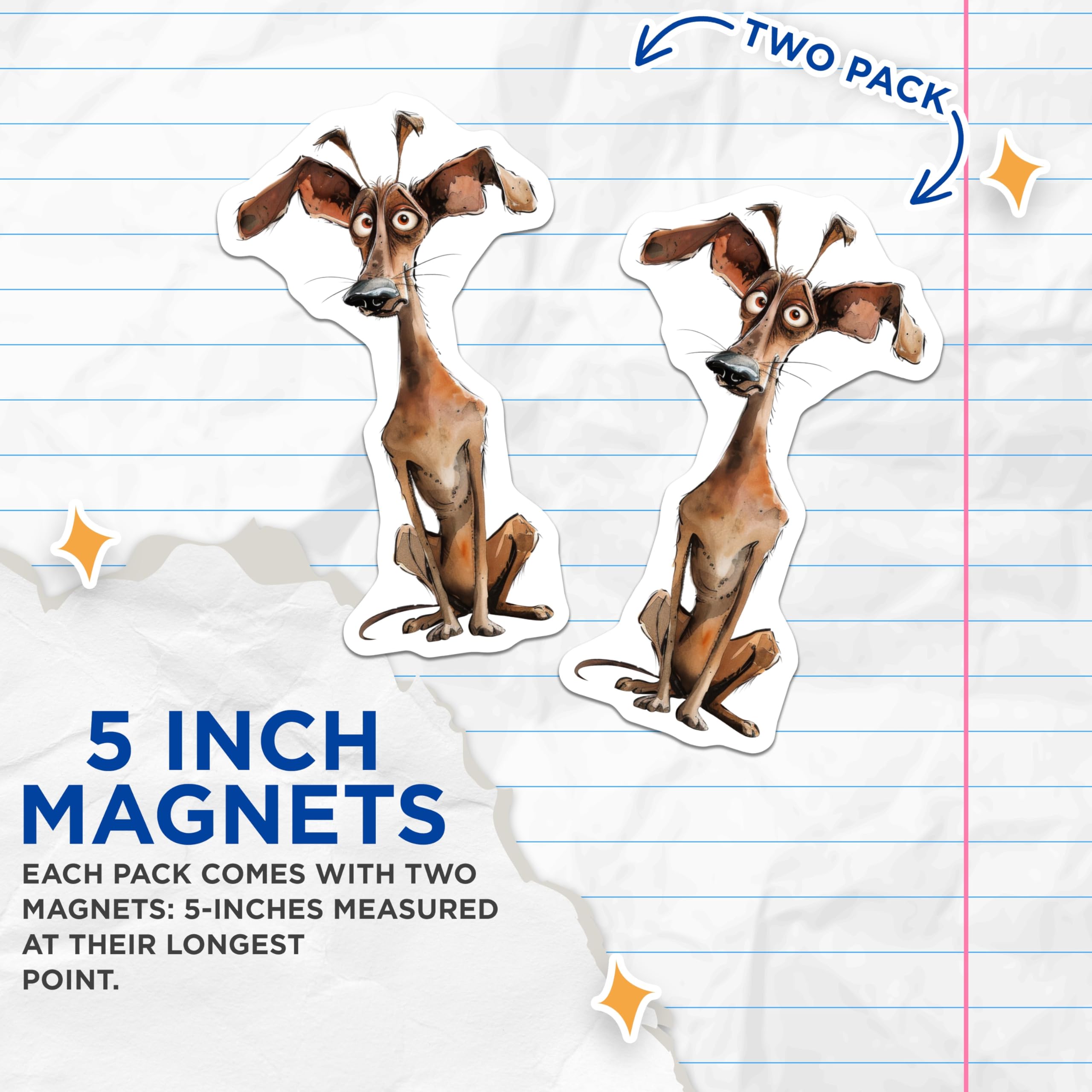 (2 Pack) Quirky Dog Magnets - Lurcher Greyhound Art - Pet Lover Decor Fridge Locker - 5 Inches On Longest Side - Thick Durable Magnet - Made in USA - MAG27210