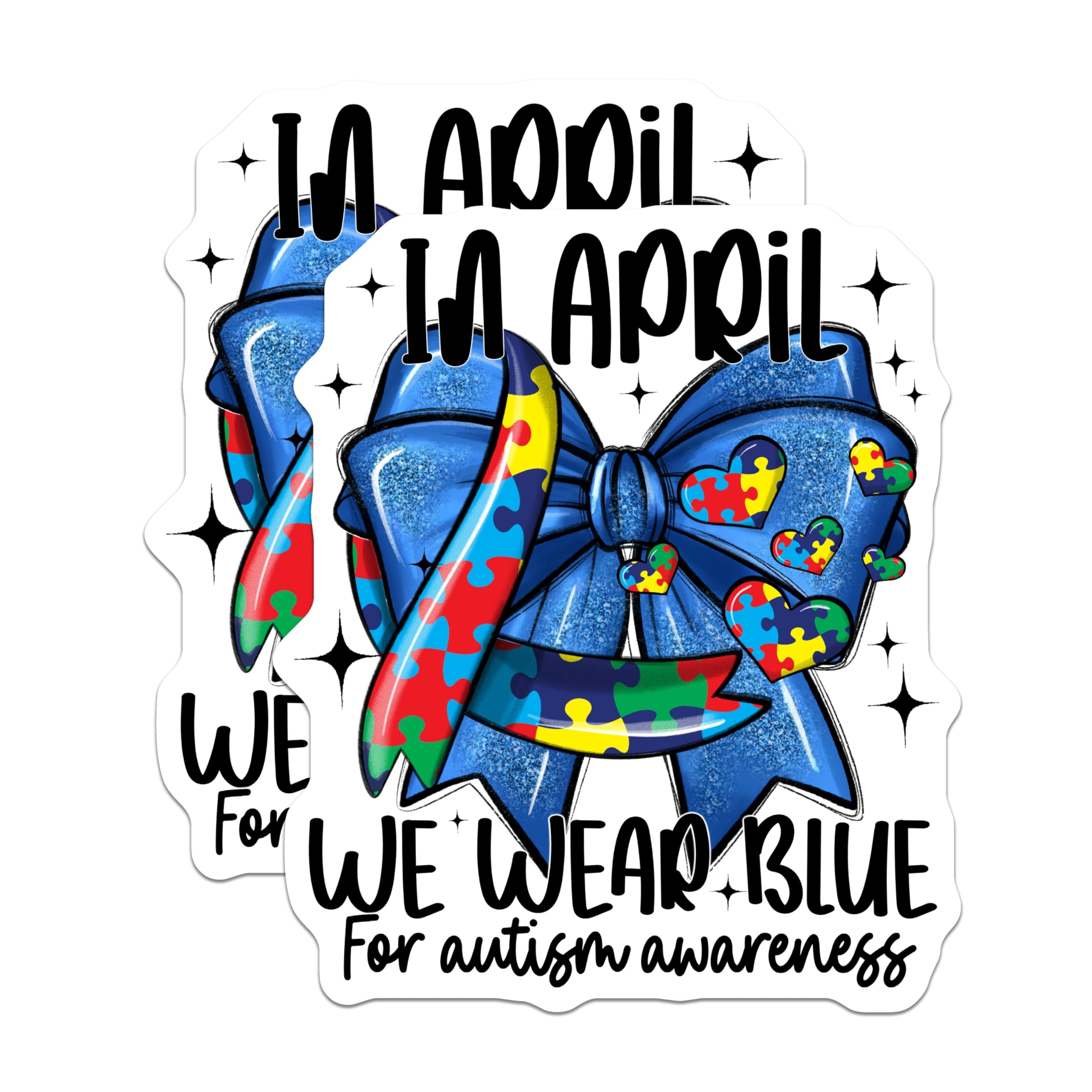 (2 Pack) Autism Awareness Magnets - in April We Wear Blue Design - Puzzle Ribbon Hearts - Support Advocate Decor - 5 Inches On Longest Side - Thick Durable Magnet - Made in USA - MAG25689