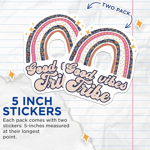 (2 Pack) Good Vibes Tribe Stickers - Positive Affirmation Sticker - Motivational Rainbow Sticker - 5" On Longest Side - Sticks to Smooth Flat Surfaces - Made in USA - BMCS4694