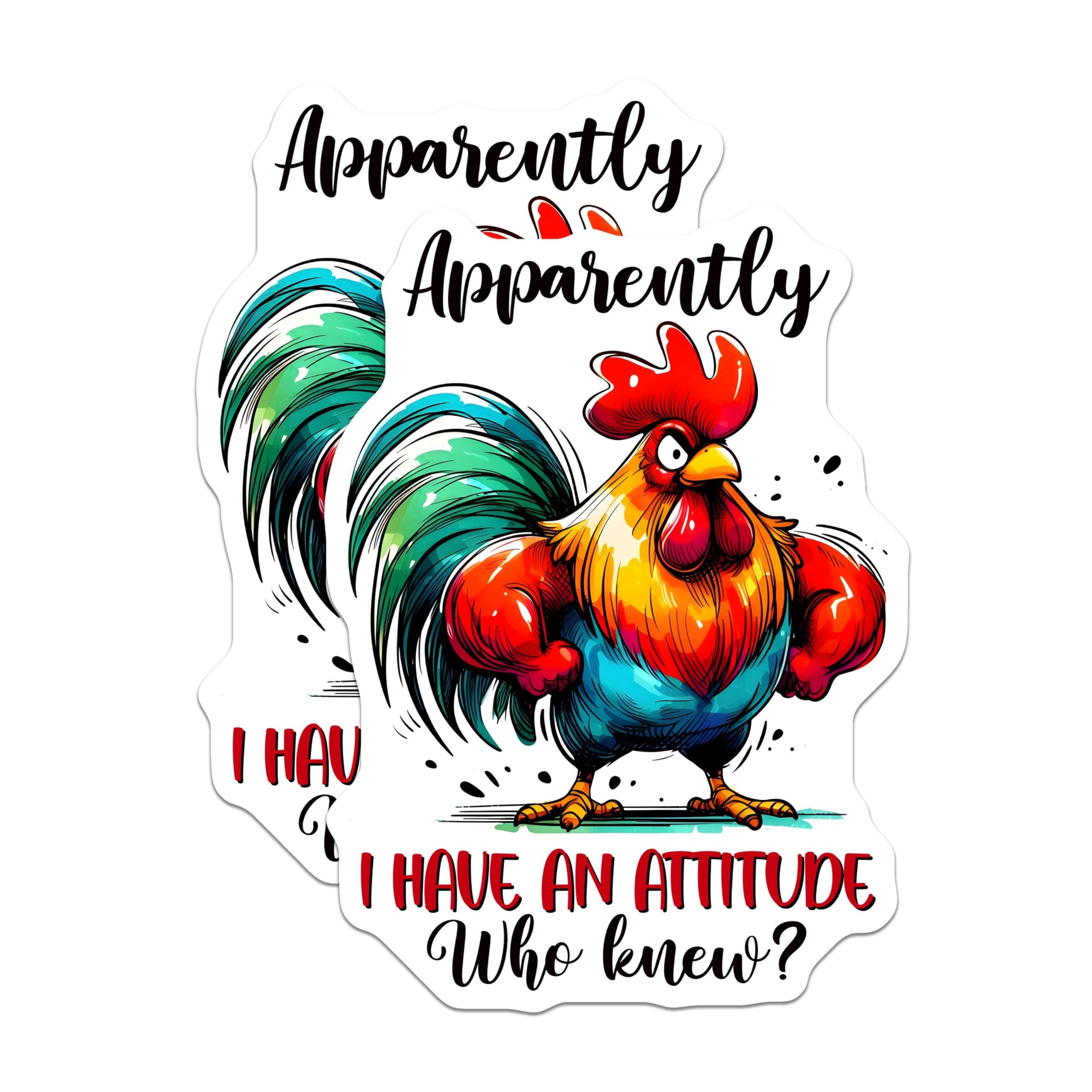 (2 Pack) Attitude Rooster Stickers - Funny Chicken - Sarcastic Quote- 5" On Longest Side - Sticks to Smooth Flat Surfaces - Made in USA - BMCS16988