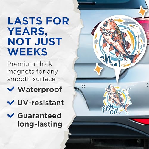 (2 Pack) Fish On Magnets - Fishing Enthusiast - Sport Fishing Catch of The Day - Outdoor Sports - 5" On Longest Side - for Fridges, Toolboxes, Cars - Made in USA - MAG2623