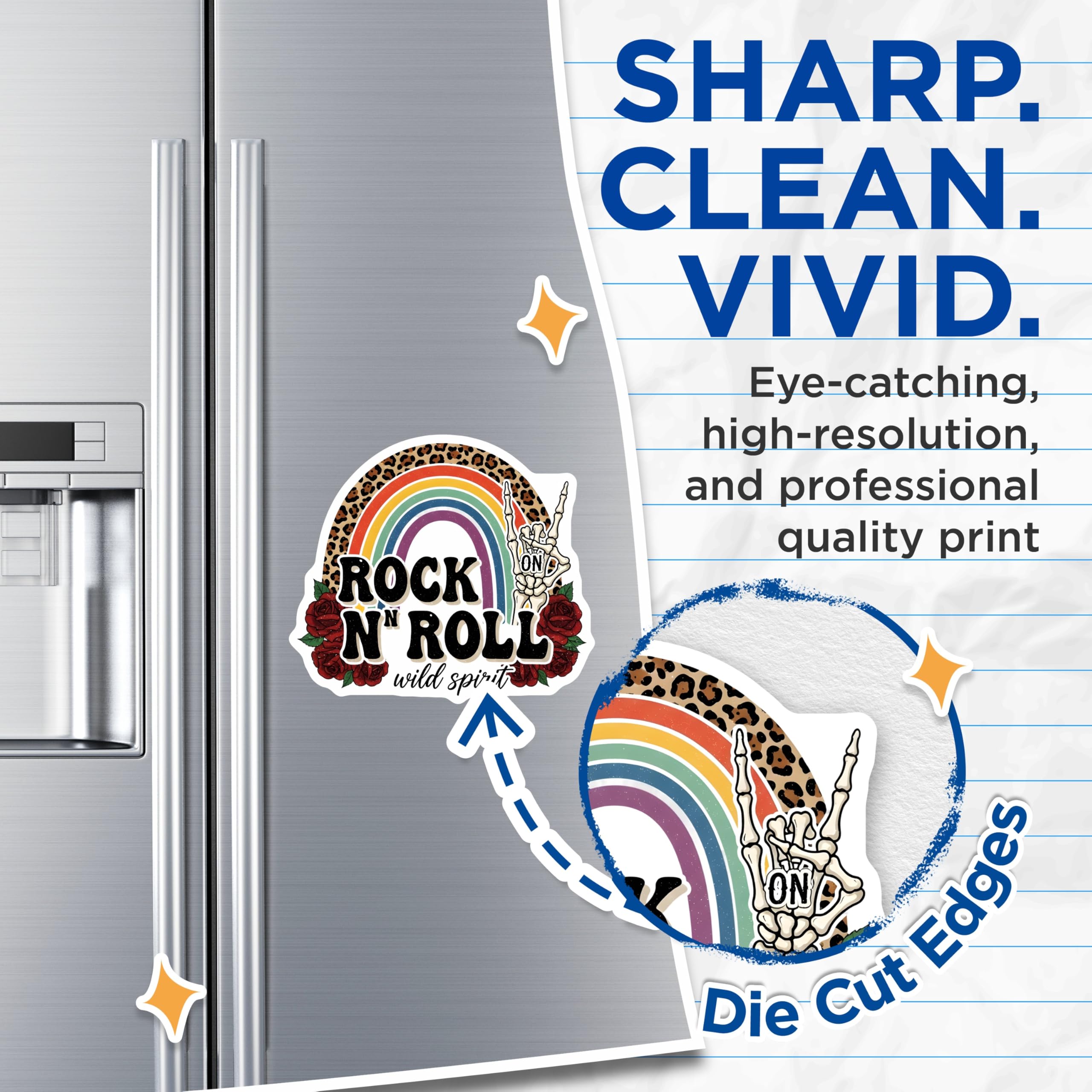(2 Pack) Rock and Roll Magnets - Rainbow Skeleton Hand - Wild Spirit Rose Decoration - 5" On Longest Side - Premium Magnet - for Cars, Refrigerators, Toolboxes, Lockers - Made in USA - MAG17980