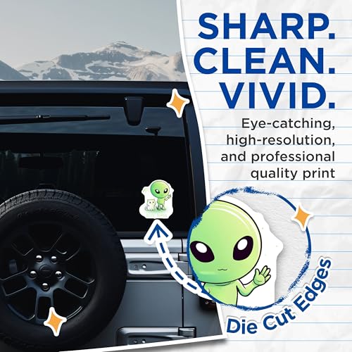 (2 Pack) Alien and Cat Stickers - Hello Human Aliens - Cute Alien and Pet - 5" On Longest Side - Sticks to Smooth Flat Surfaces - Made in USA - BMCS7773