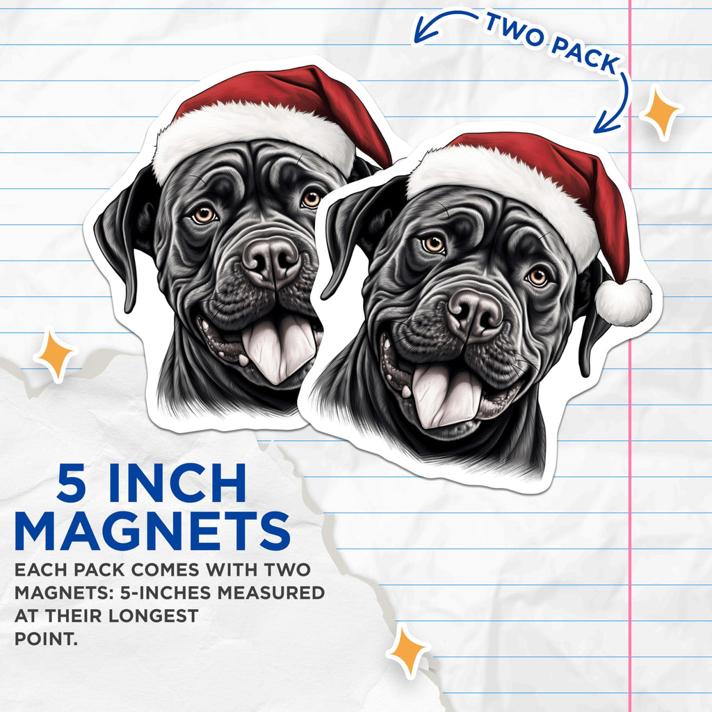 (2 Pack) Cane Corso Christmas Magnets - Santa Dog Holiday Decor - Pet Lover Fridge Accessories - 5 Inches On Longest Side - Thick Durable Magnet - Made in USA - MAG28434