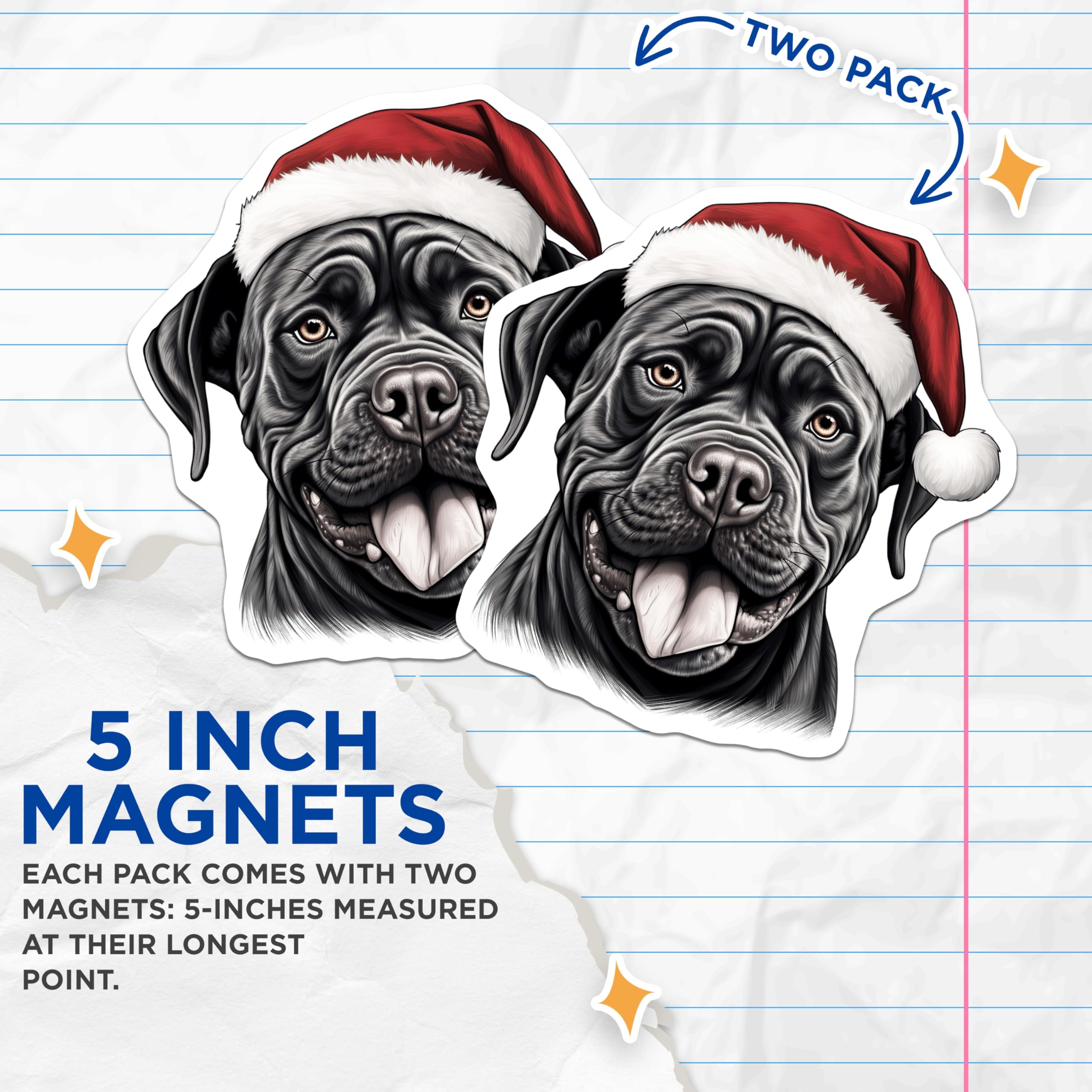 (2 Pack) Cane Corso Christmas Magnets - Santa Dog Holiday Decor - Pet Lover Fridge Accessories - 5 Inches On Longest Side - Thick Durable Magnet - Made in USA - MAG28434