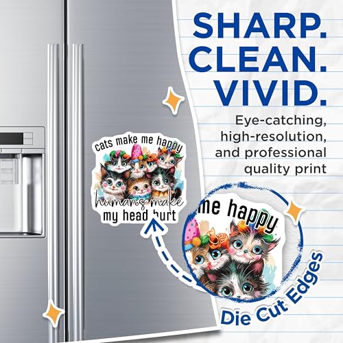 (2 Pack) Cats Make Me Happy Magnets - Cute Cat Quote - Funny Pet Magnets - Humorous Kitten Fridge - Cat Lovers - 5" On Longest Side - for Cars, Fridges, Toolboxes - Made in USA - MAG4370