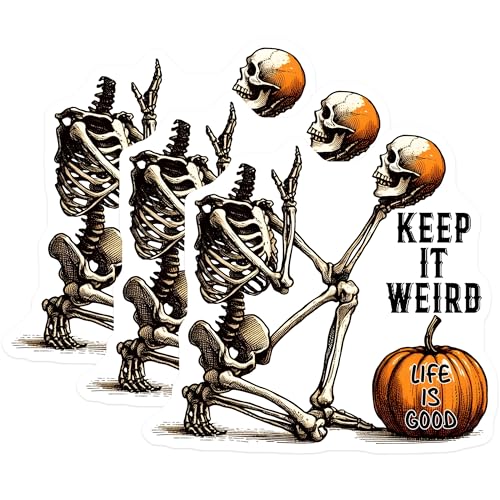 (3 Pack) Spooky Skeletons Decals - Halloween Decal Sticker - Keep It Weird - Pumpkin Decal - 3 Inches On Longest Side - Easy Peel & Apply - Made in USA - 3MCS8539