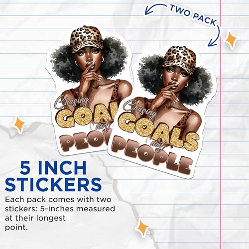 (2 Pack) Chasing Goals Not People Stickers - Inspirational Motivational Quote - African American Art Sticker - 5" On Longest Side - Sticks to Smooth Flat Surfaces - Made in USA - BMCS9044