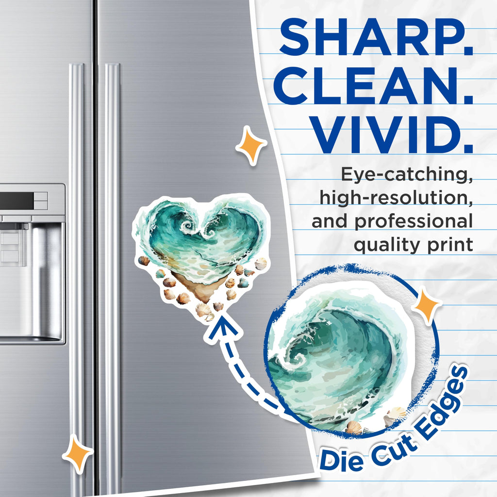 (2 Pack) Ocean Wave Heart Magnets - Coastal Beach Home Decor - Seashell Summer Refrigerator Art - 5 Inches On Longest Side - Thick Durable Magnet - Made in USA - MAG19728
