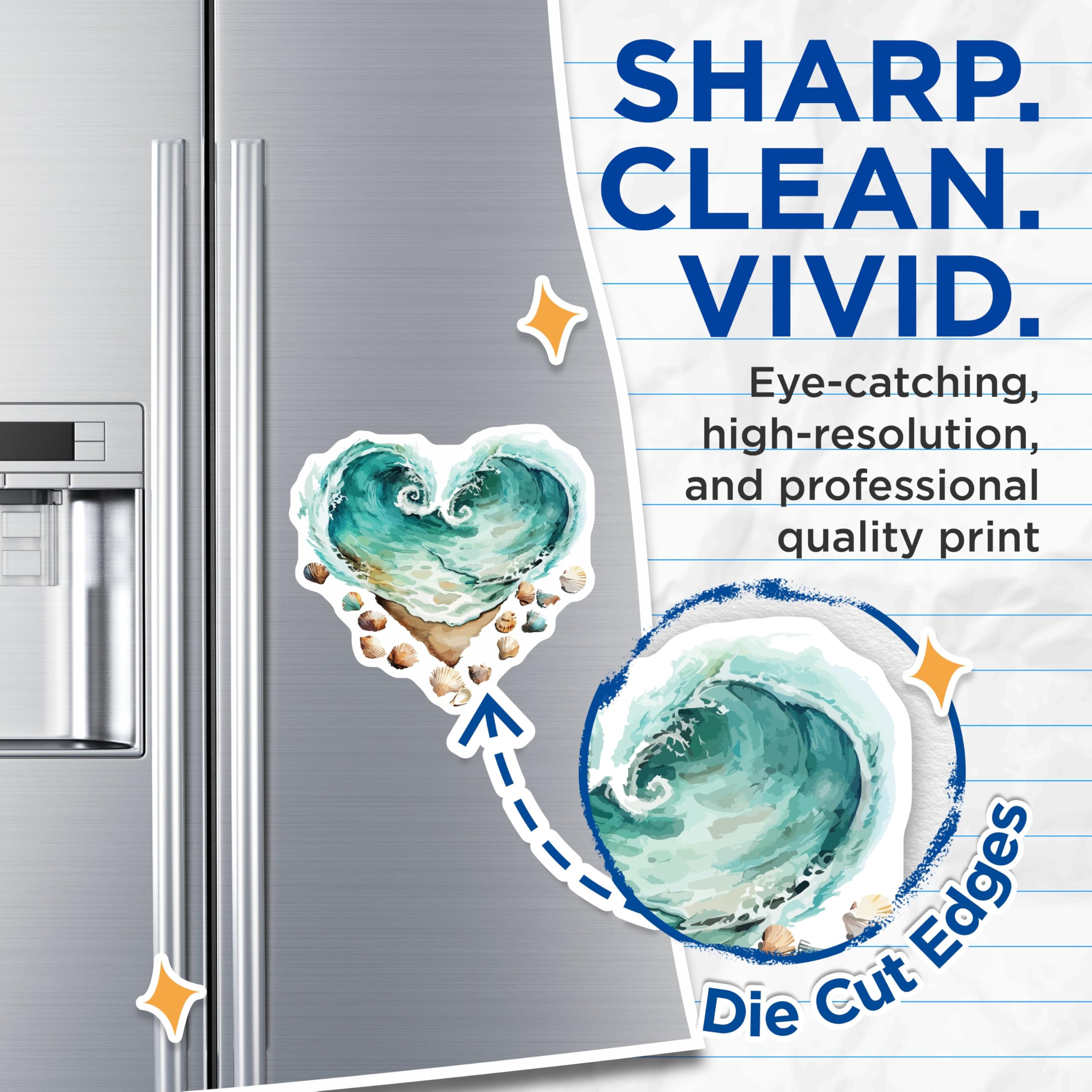 (2 Pack) Ocean Wave Heart Magnets - Coastal Beach Home Decor - Seashell Summer Refrigerator Art - 5 Inches On Longest Side - Thick Durable Magnet - Made in USA - MAG19728