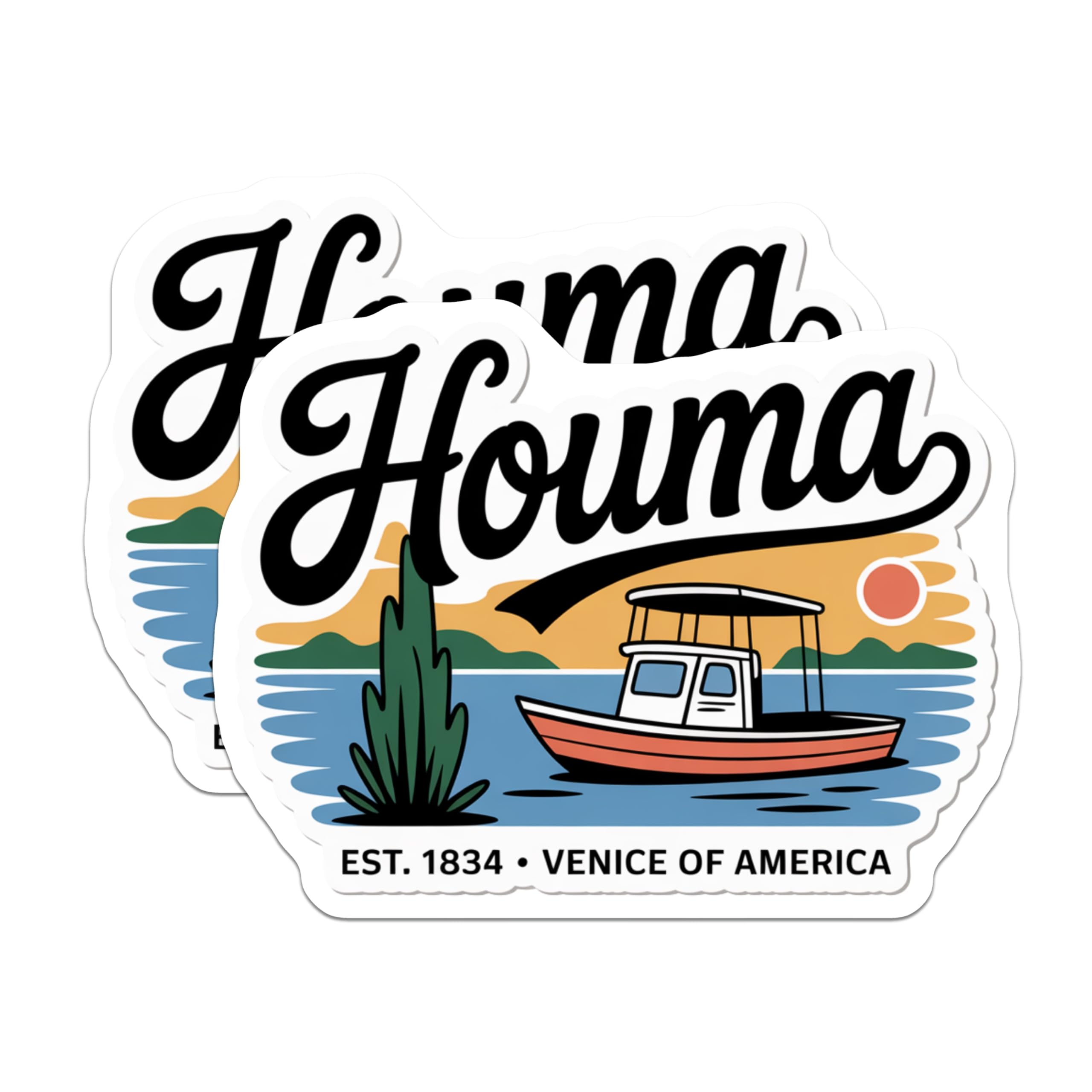 (2 Pack) Houma Louisiana Magnets - Venice of America Boat - City Souvenir Fridge Magnet - 5" On Longest Side - Premium Magnet - for Cars, Refrigerators, Toolboxes, Lockers - Made in USA - MAG17322