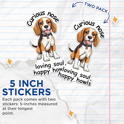 (2 Packs) Curious Nose Loving Soul, Happy Howls Stickers - Beagle Dog Breed Decals - 5 Inches On Longest Side - Premium Vinyl Decal - Sticks to Any Smooth Flat Surface - Made in USA - BMCS2382