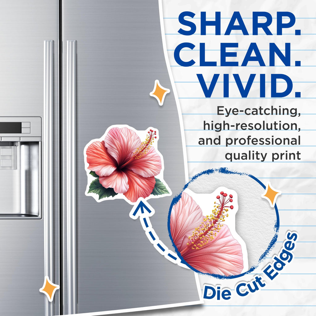 (2 Pack) Pink Hibiscus Flower Magnets - Tropical Floral Decor - Summer Beach Vibe for Fridge Locker - 5 Inches On Longest Side - Thick Durable Magnet - Made in USA - MAG26710