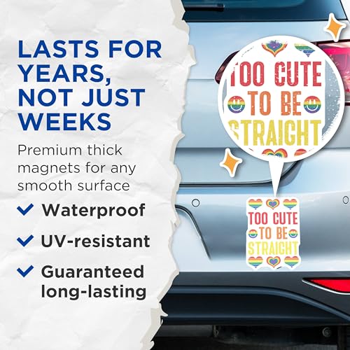 (2 Pack) Too Cute to Be Straight Magnets - Rainbow Pride Magnets - LGBTQ Humor Magnets - Fun Fridge - 5" On Longest Side - for Cars, Fridges, Toolboxes - Made in USA - MAG4495