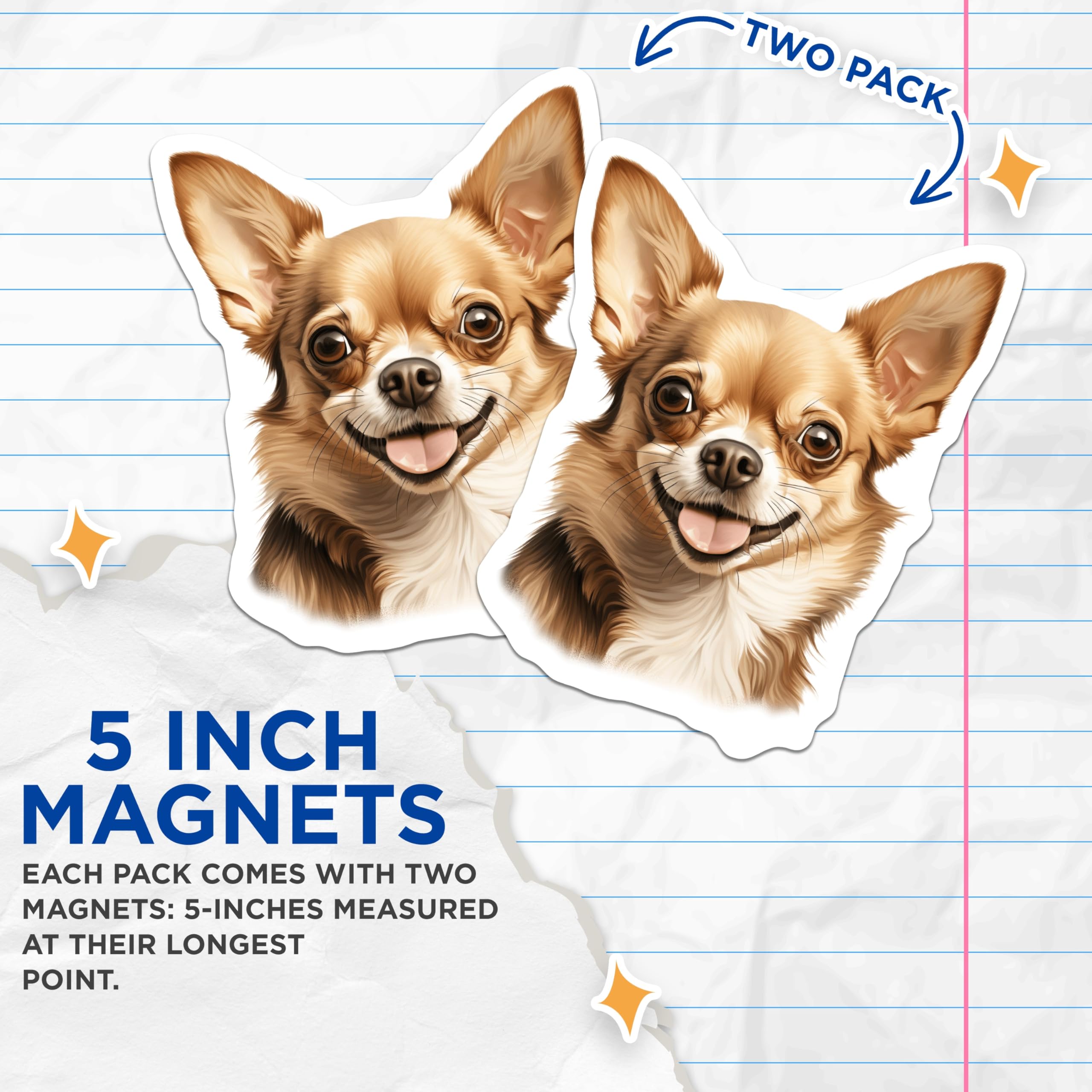 (2 Pack) Happy Chihuahua Magnets - Smiling Dog Decor - Pet Lover Collectible - 5 Inches On Longest Side - Thick Durable Magnet - Made in USA - MAG23436