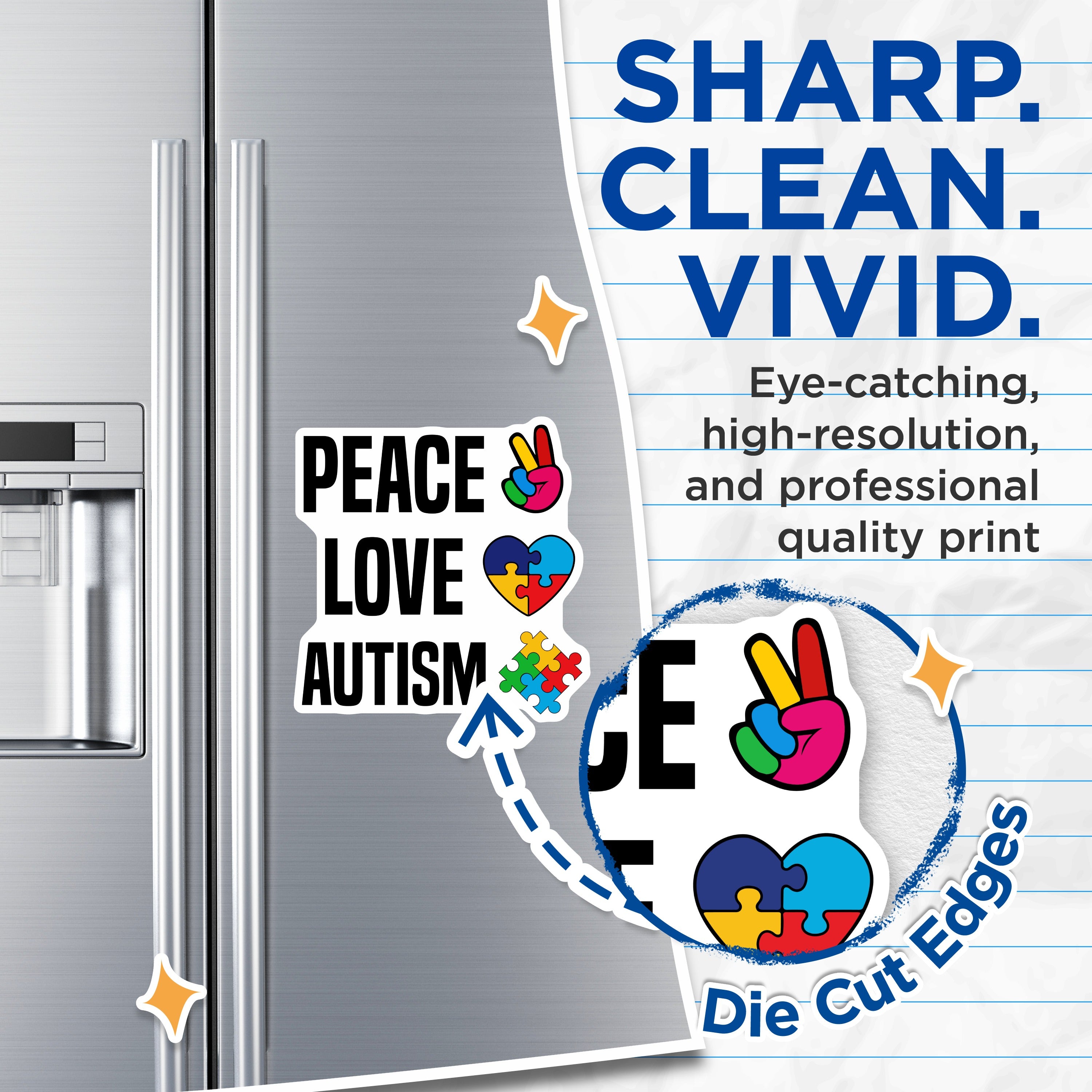 (2 Pack) Autism Awareness Magnets - Peace Love Autism Decor - Neurodiversity Acceptance Advocacy - 5 Inches On Longest Side - Thick Durable Magnet - Made in USA - MAG37499