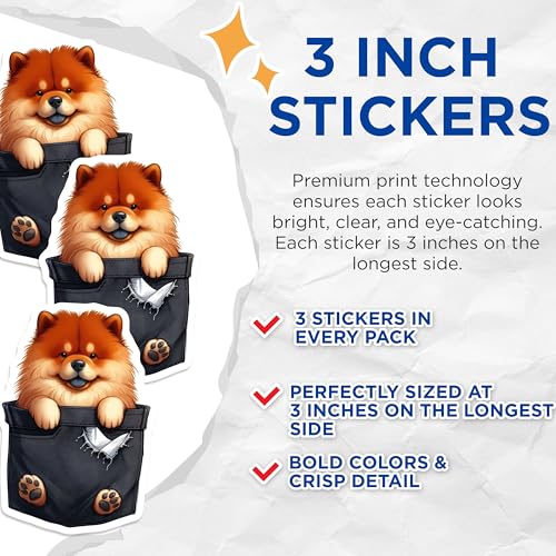 (3 Pack) Pomeranian Decals - Dog Stickers - Pocket Pet Decor - 3 Inches On Longest Side - Easy Peel & Apply - Made in USA - 3MCS2736
