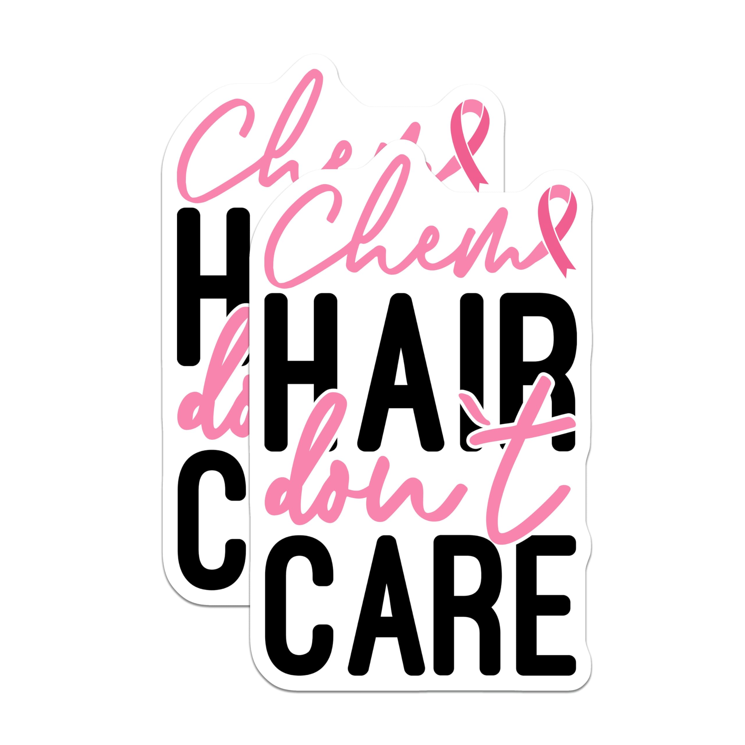 (2 Pack) Breast Cancer Awareness Magnets - Chem Hair Dont Care - Survivor Support Pink Ribbon Decor - 5 Inches On Longest Side - Thick Durable Magnet - Made in USA - MAG22255