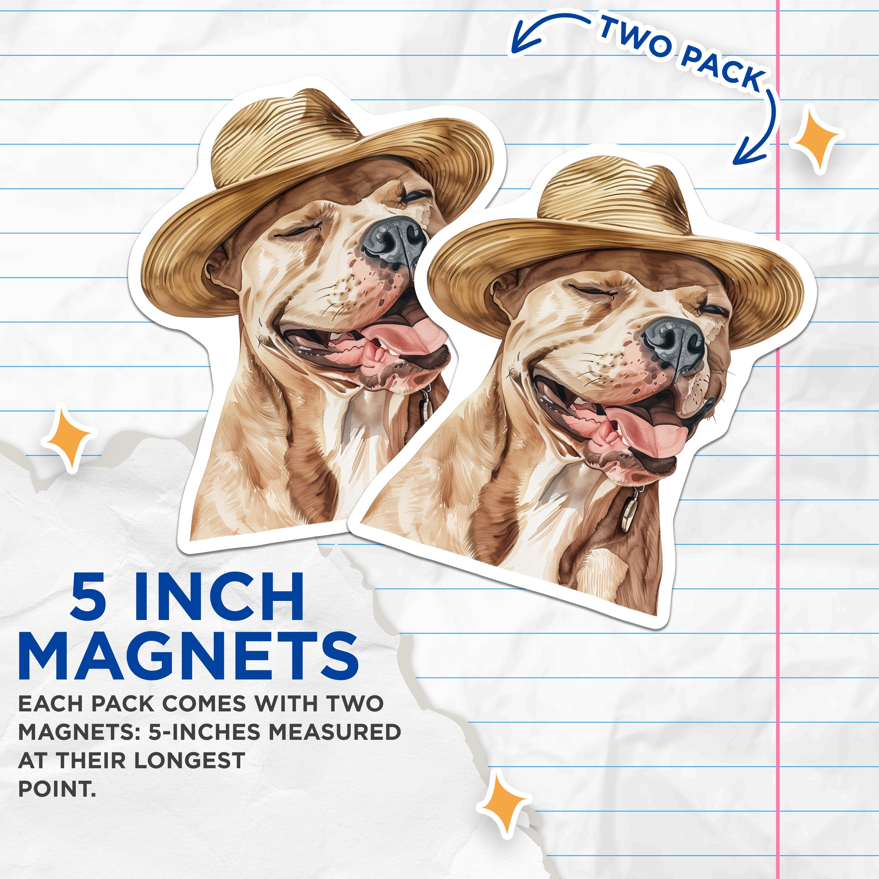 (2 Pack) Pitbull Dog Magnets - Happy Smiling Dog Art - Whimsical Pet Decor for Refrigerator Locker - Animal Lover Collectible - 5 Inches On Longest Side - Thick Durable Magnet - Made in USA - MAG38197