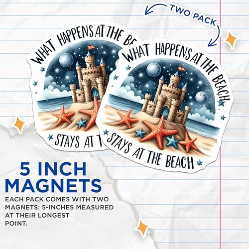 (2 Pack) Beach Fun Magnets Magnets - Sandcastle Magnet - Beach Quote Magnet - 5" On Longest Side - Made in USA - Sticks to Refrigerators & Metal Surfaces - MAG9286