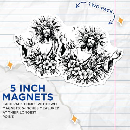 (2 Pack) Jesus Christ Magnets - Religious Decor - Faith Inspired Design - 5" On Longest Side - for Cars, Fridges, Toolboxes - Made in USA - MAG7313