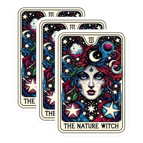 (3 Pack) Nature Witch Decals - Celestial Witch Stickers - Psychedelic Tarot Art - 3 Inches On Longest Side - Easy Peel & Apply - Made in USA - 3MCS4234