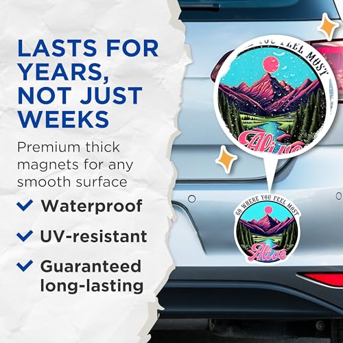 (2 Pack) Go Where You Feel Most Alive Magnets - Scenic Landscape Magnets - Inspirational Quote Magnets - 5" On Longest Side - for Cars, Refrigerators, Toolboxes, Lockers - Made in USA BMCS3265