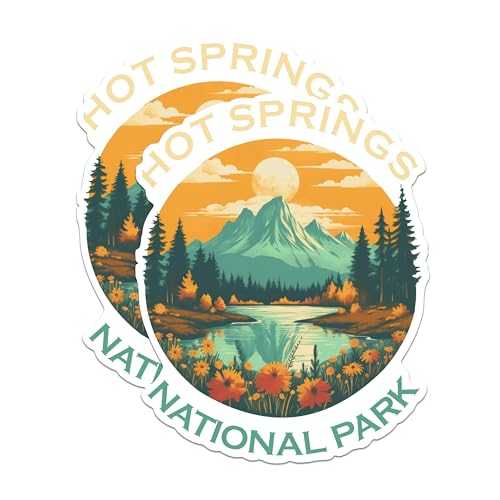 (2 Packs) Hot Springs National Park Stickers - Hiking Hiker Outdoorsman Decals - 5 Inches On Longest Side - Premium Vinyl Decal - Sticks to Any Smooth Flat Surface - Made in USA - BMCS2480