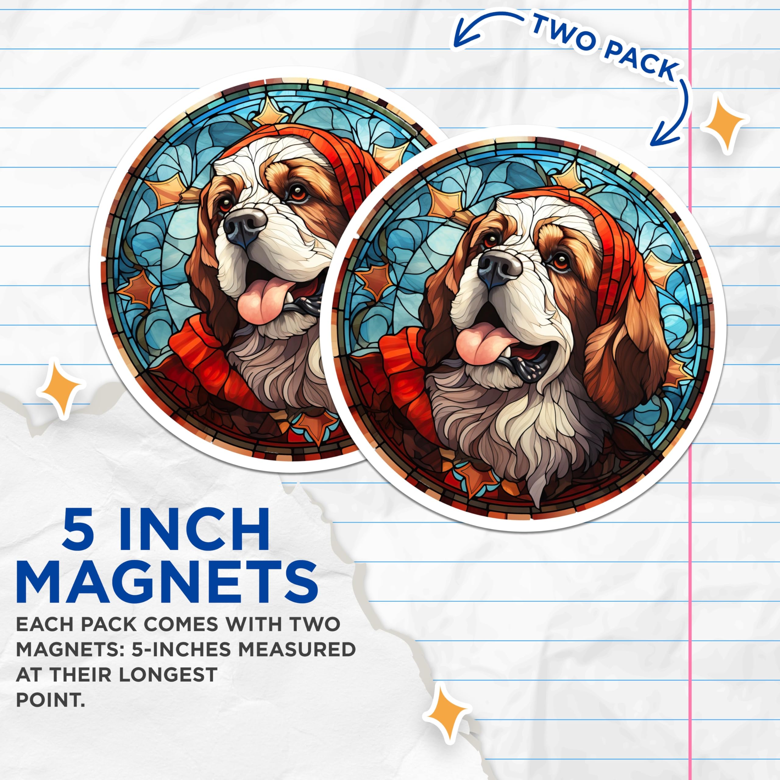 (2 Pack) Stained Glass Dog Magnets - St Bernard Art Decor - Pet Lover Refrigerator Decor - 5 Inches On Longest Side - Thick Durable Magnet - Made in USA - MAG29349