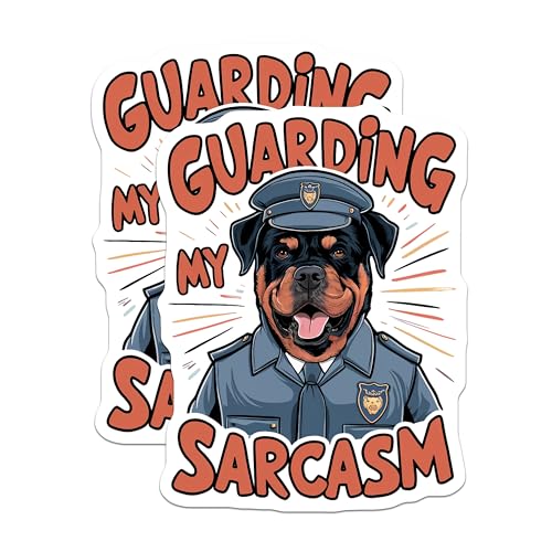 (2 Pack) Funny Guard Dog Stickers - Sarcasm Signs - Humorous Pet Decal - 5" On Longest Side - Sticks to Smooth Flat Surfaces - Made in USA - BMCS8493