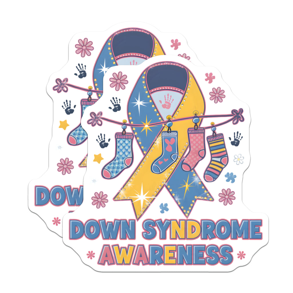(2 Pack) Down Syndrome Awareness Magnets - WDSD Socks Ribbon - Trisomy 21 Support Inclusion Family Love - 5 Inches On Longest Side - Thick Durable Magnet - Made in USA - MAG38889