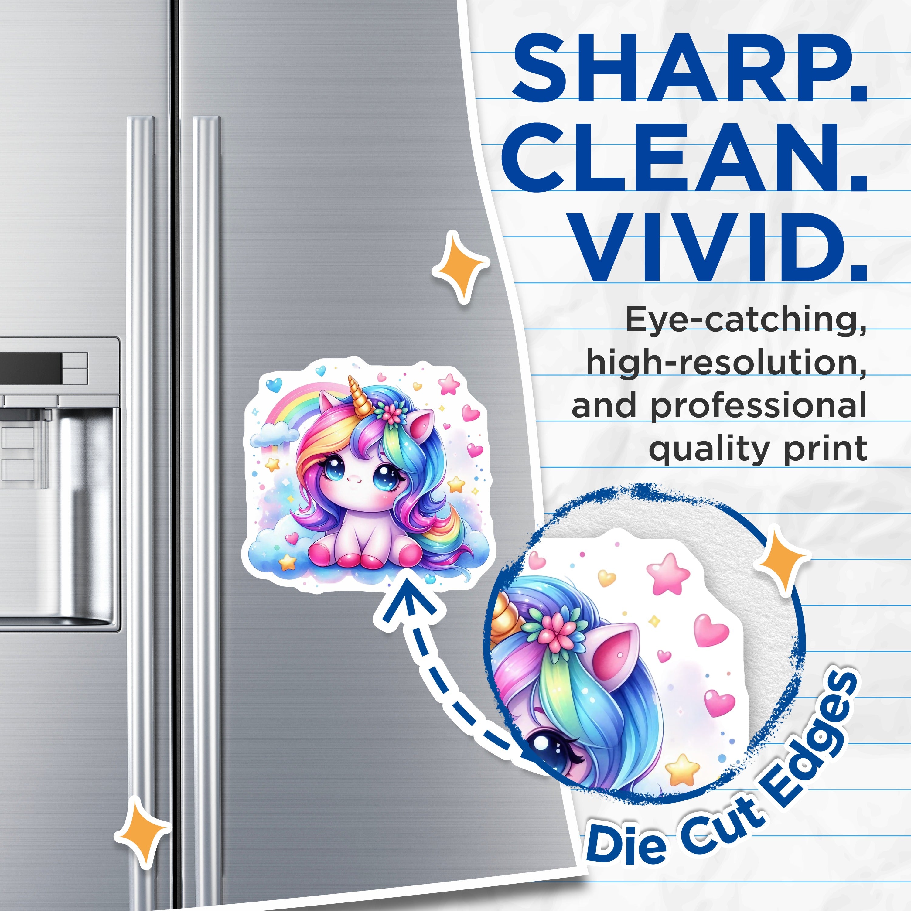 (2 Pack) Cute Unicorn Magnets - Rainbow Fantasy Animal - Kawaii Kids Room Decor - 5 Inches On Longest Side - Thick Durable Magnet - Made in USA - MAG36529