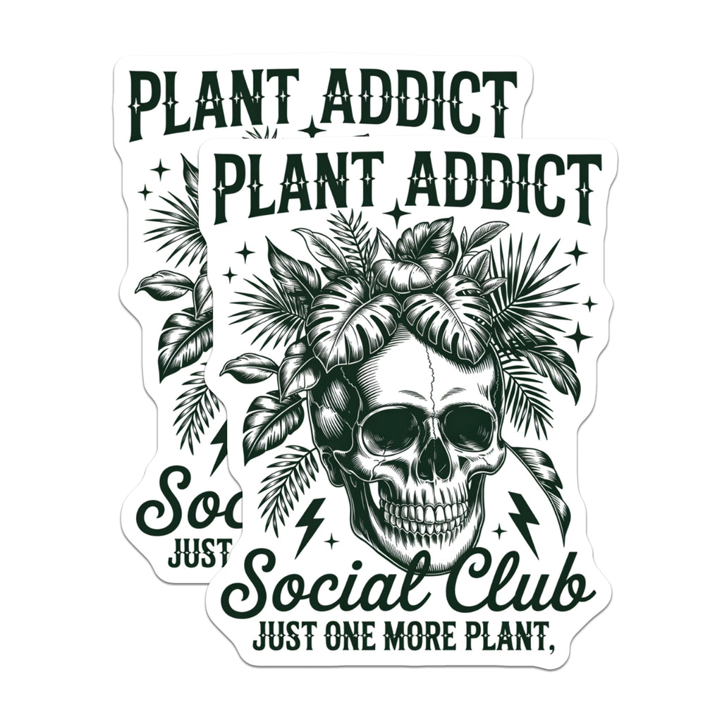 (2 Pack) Plant Addict Magnets - Skull Botanical Design - Houseplant Enthusiast Decor - Tropical Leaf Art for Plant Lovers - 5 Inches On Longest Side - Thick Durable Magnet - Made in USA - MAG20991