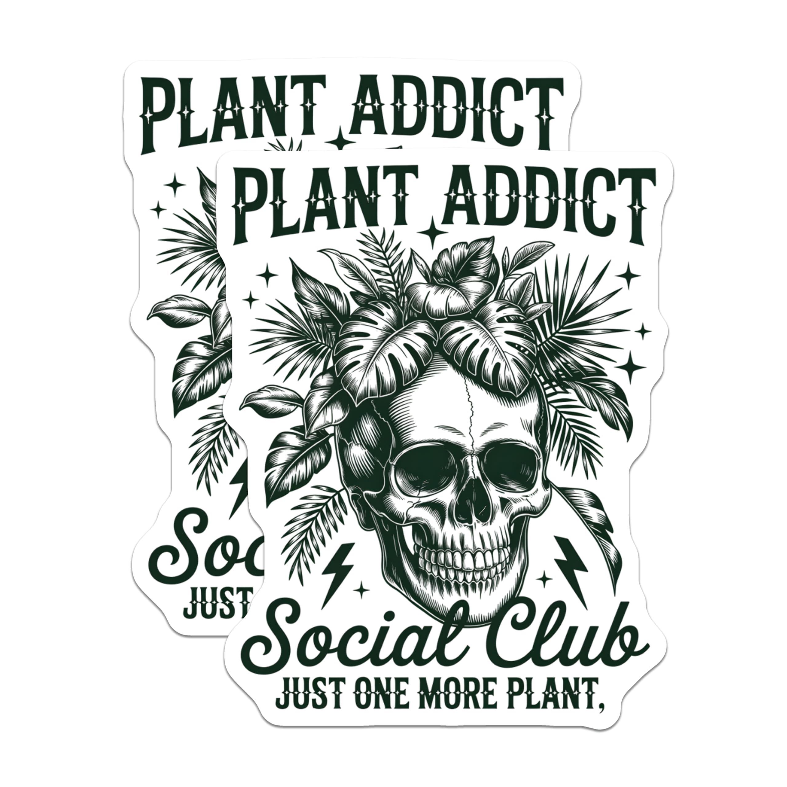 (2 Pack) Plant Addict Magnets - Skull Botanical Design - Houseplant Enthusiast Decor - Tropical Leaf Art for Plant Lovers - 5 Inches On Longest Side - Thick Durable Magnet - Made in USA - MAG20991