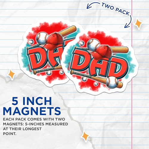 (2 Pack) Dad Baseball Magnets - Baseball Lover Decor - Dad Baseball Hat - 5" On Longest Side - for Cars, Fridges, Toolboxes - Made in USA - MAG748