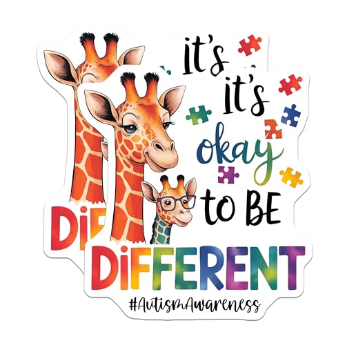 (2 Pack) It's Okay to Be Different Magnet - Colorful Giraffe Design - Inclusive Message - 5" On Longest Side - Sticks to Smooth Flat Surfaces - Made in USA - MAG10054