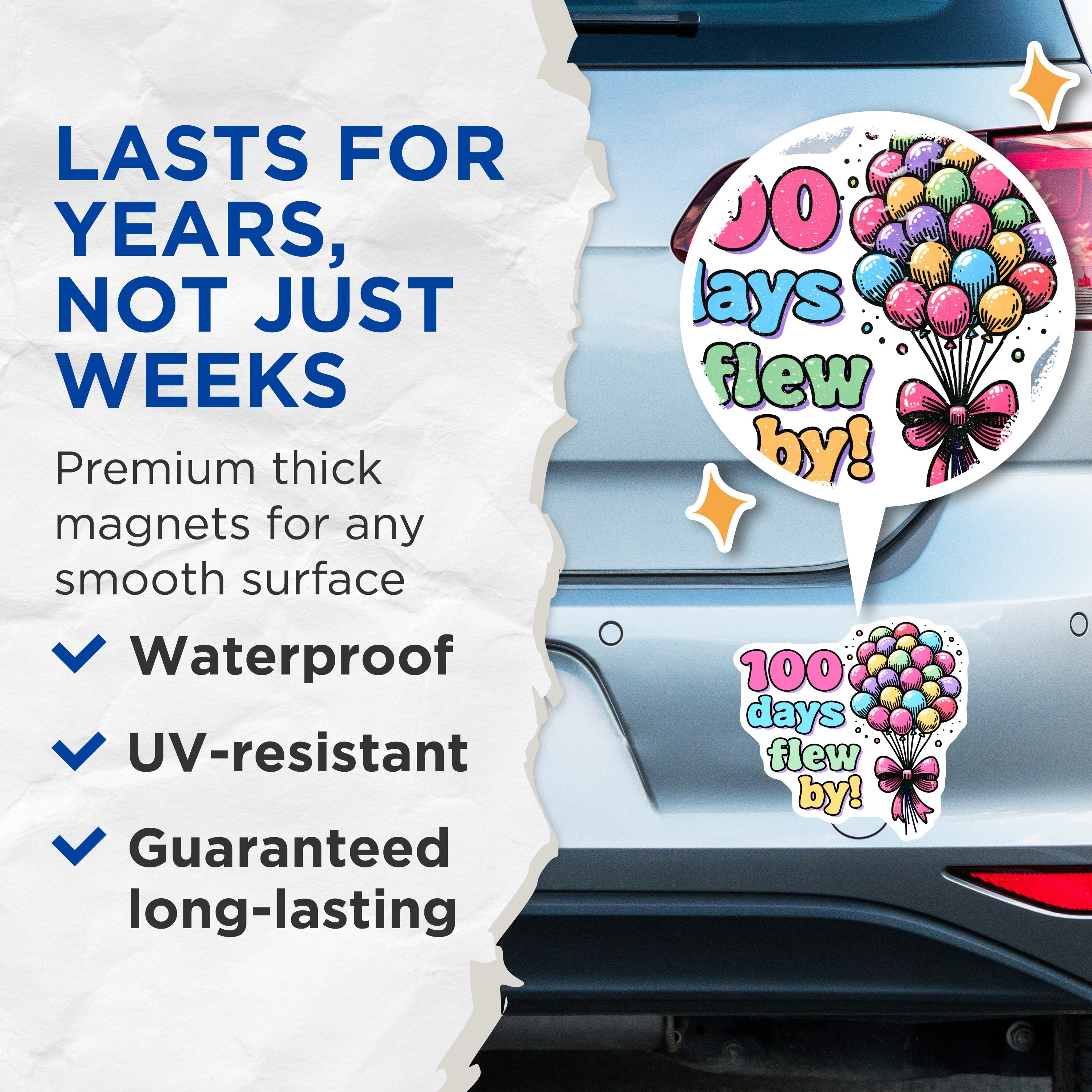 (2 Pack) 100 Days Flew By Magnets - 100th Day School Teacher Appreciation - Student Milestone Recognition - 5 Inches On Longest Side - Thick Durable Magnet - Made in USA - MAG38725
