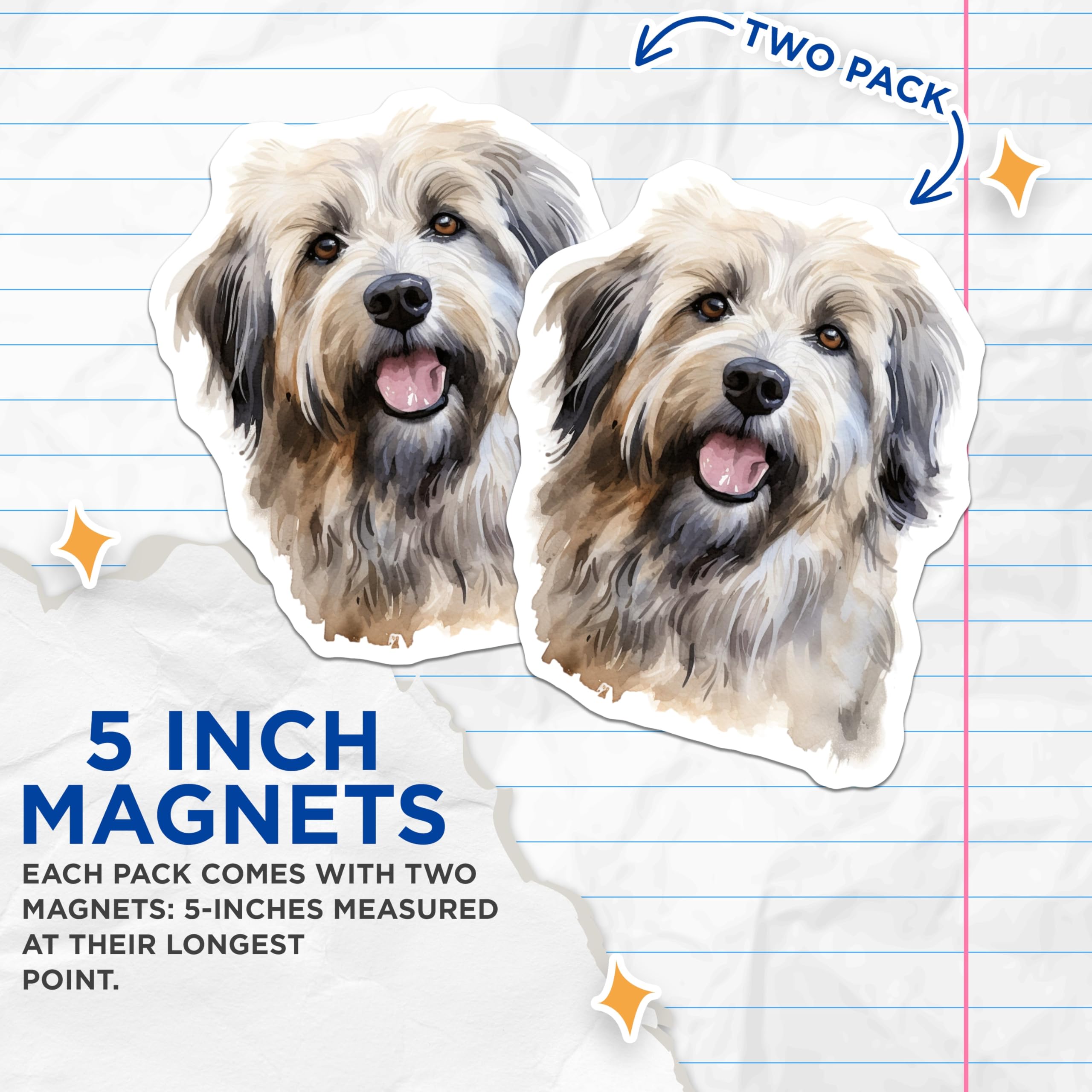 (2 Pack) Watercolor Dog Magnets - Shaggy Dog Lover Decor - Pet Parent Kitchen Home Accents - 5 Inches On Longest Side - Thick Durable Magnet - Made in USA - MAG29357