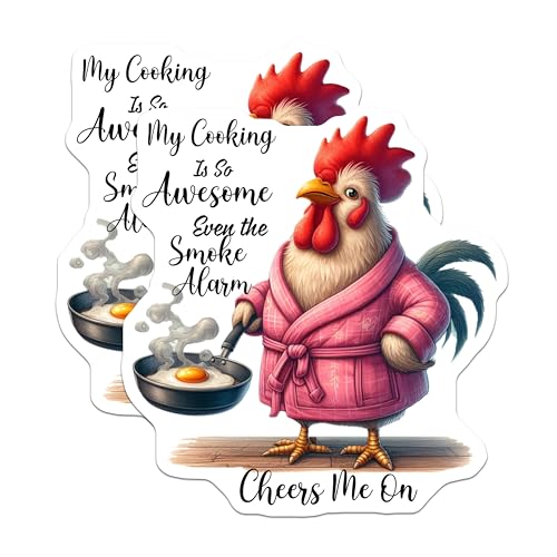 (2 Pack) Funny Chicken Magnets - Smoke Alarm Chef - Retro Kitchen ation - 5" On Longest Side - for Cars, Fridges, Toolboxes - Made in USA - MAG4508